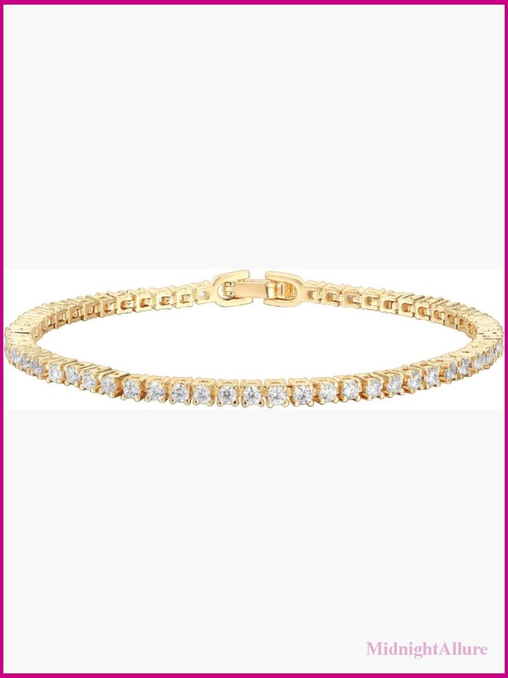 Classic Tennis Bracelet 14K Gold Plated CZ 7" Bracelet Size 6.5-7.5 Inch